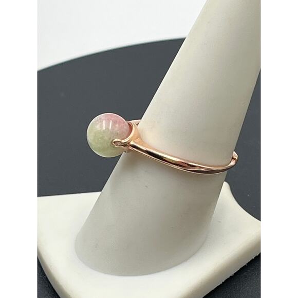 Rose Gold-plated 925 Natural Jadeite Round Ball Gemstone Adjustable Ring Sz 8.75 - Picture 10 of 10